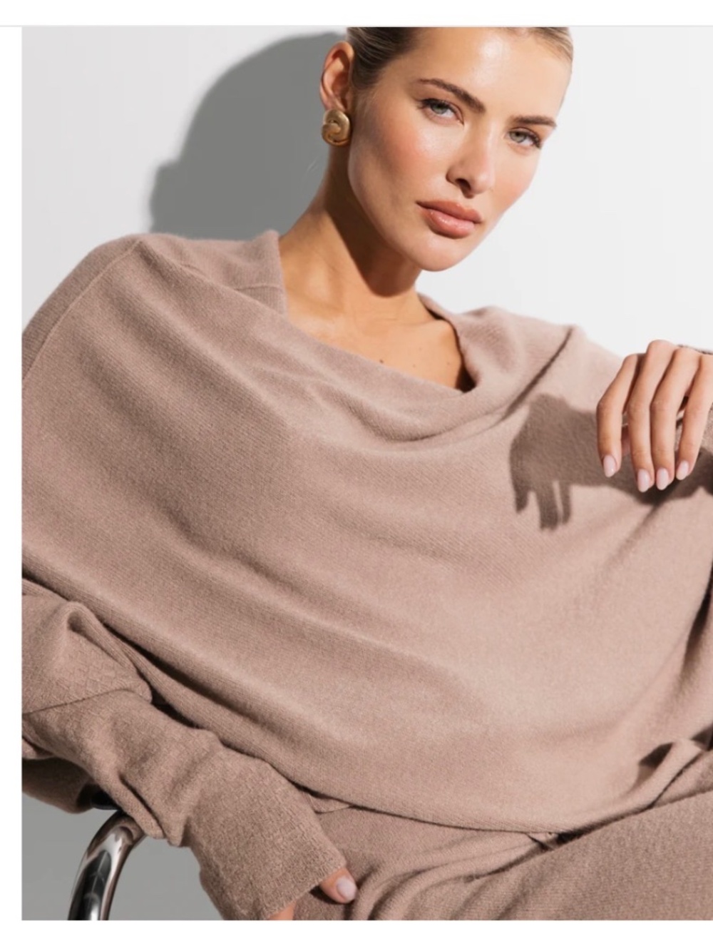 NWOT JAKI London Italian Cashmere Blend Draped Sweater Off Shoulder S/M